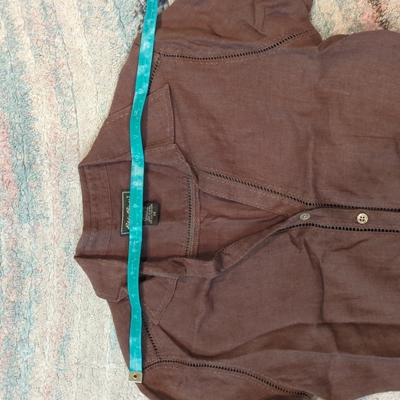 Eddie Bayer 100% Linen Botton Down V-Neck Top Brown Women's XS Lagenlook - Picture 14 of 14
